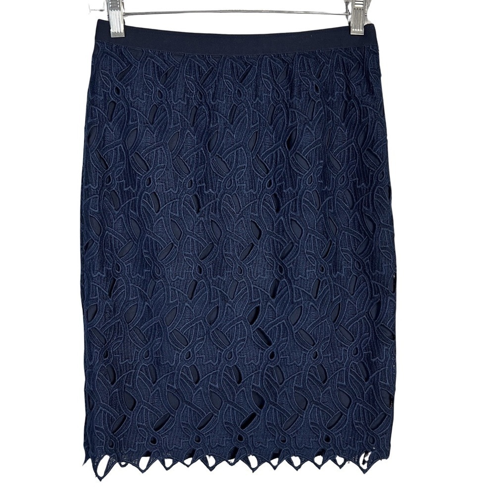 Elie Tahari Navy Lace Pencil Knee length Short Skirt Size 2